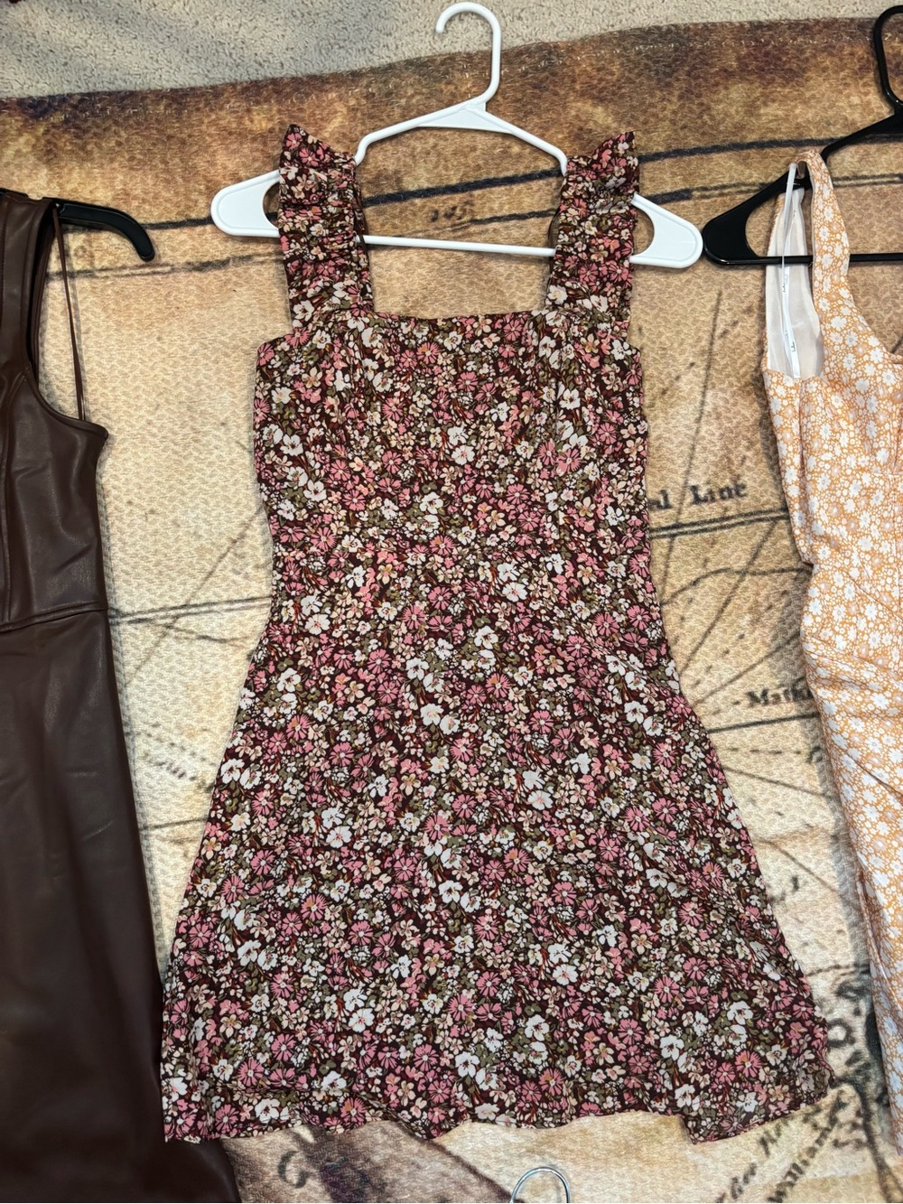 Dry Goods Pink & Brown Floral Smocked Mini Dress